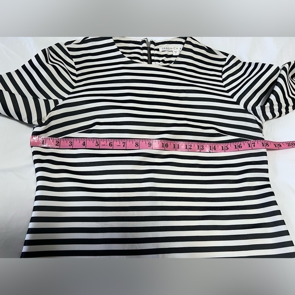 VERONICA BEARD Striped Dress | Size 2 | Zip Back Midi Length | Black White - Picture 8 of 11
